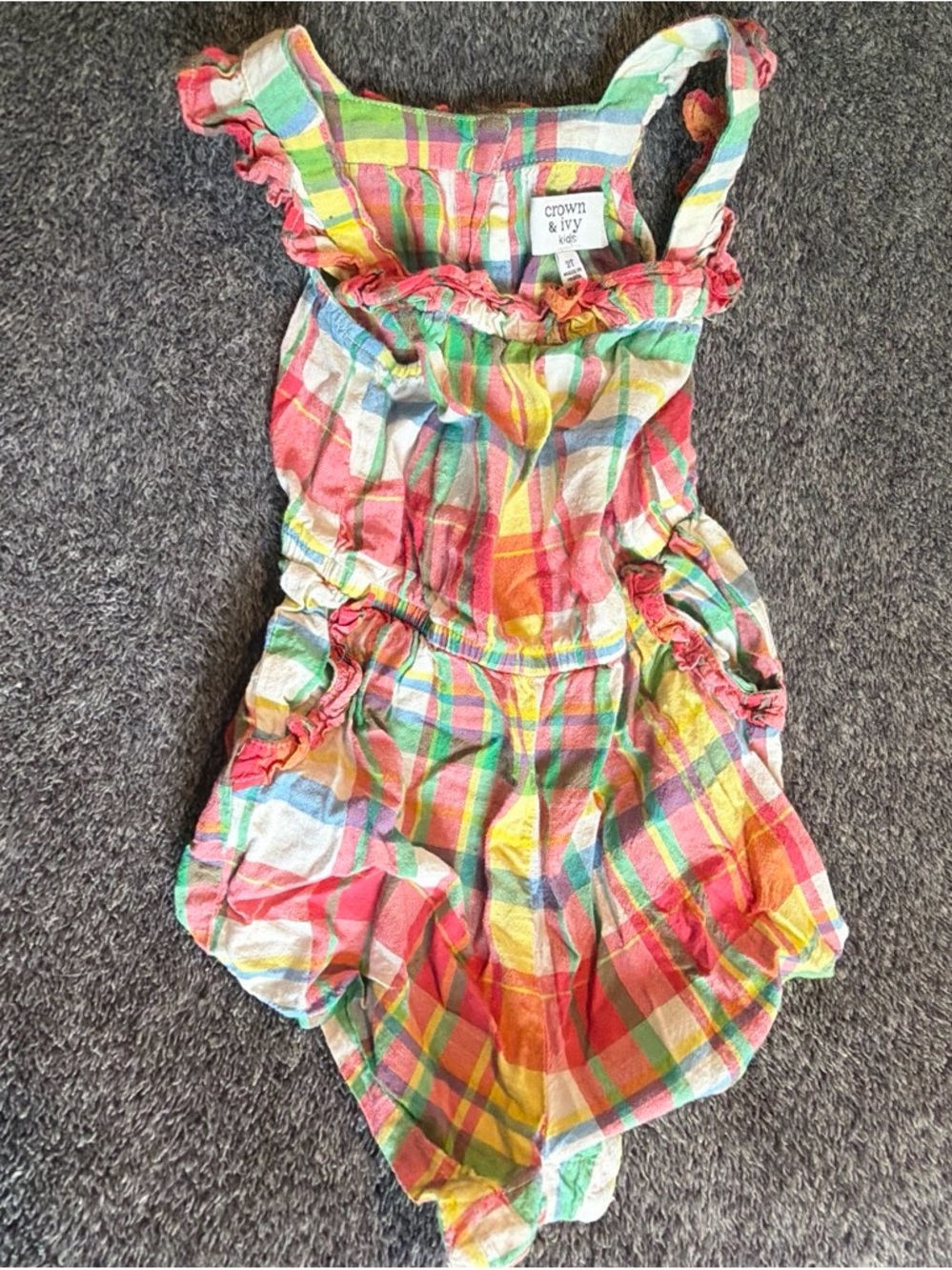 crown & ivy Kids Multicolor Plaid Romper - Pink, Yellow, Green, Blue